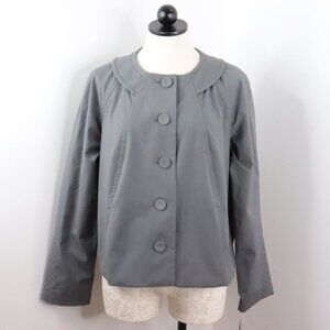 New Liz Claiborne Women's L Gray Canvas Babydoll Smock Button-Up Lined Jacket
